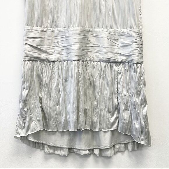 Theory Denatria Full Mooth Silver Crinkle Satin Drop Waist Mini Dress Size Small - Picture 6 of 14